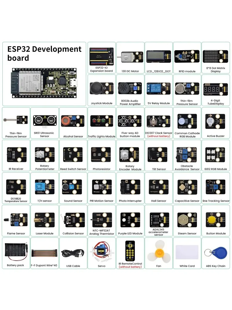 ESP32 42 in 1 Sensor Module Kit, DIY Electronic Kit with 65 Projects, Support Arduino C and MicroPython