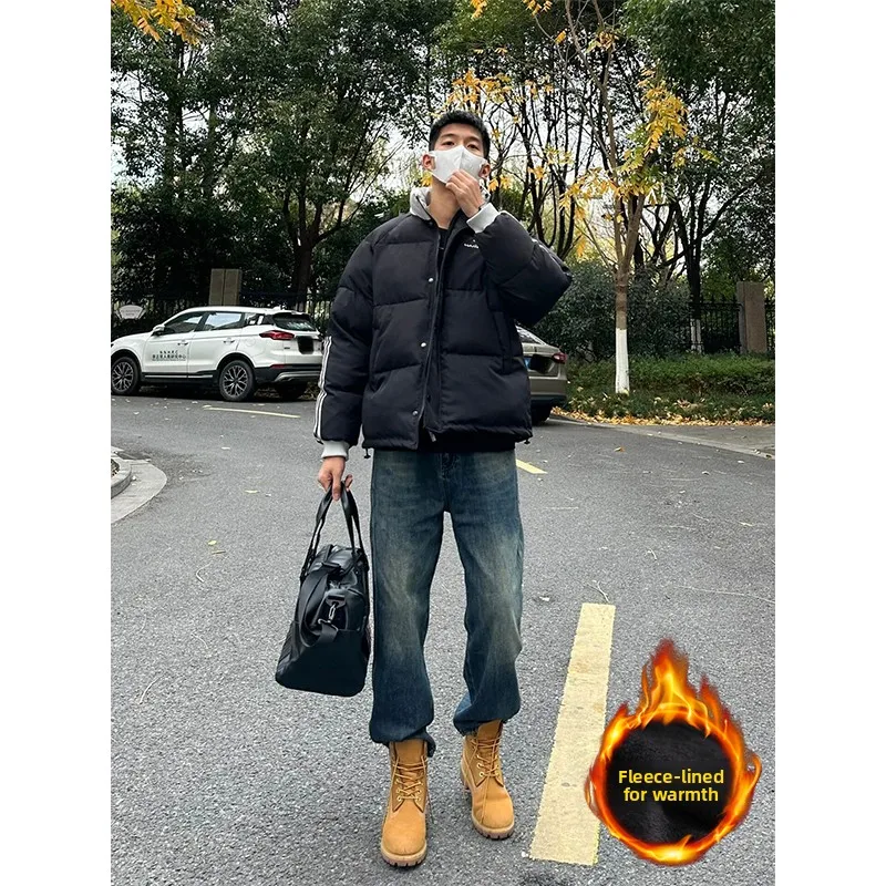 

Men's Winter Fleece Lined Bootcut Jeans High Street Style Straight Leg Long Pants for Boots American Retro Fashion