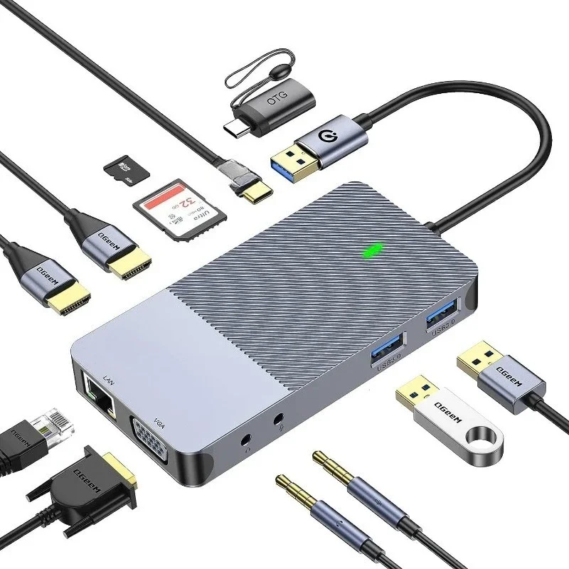 11-In-1 Docking Station DisplayLink Triple Display USB Type-C Hub with Audio Network Cable Reader