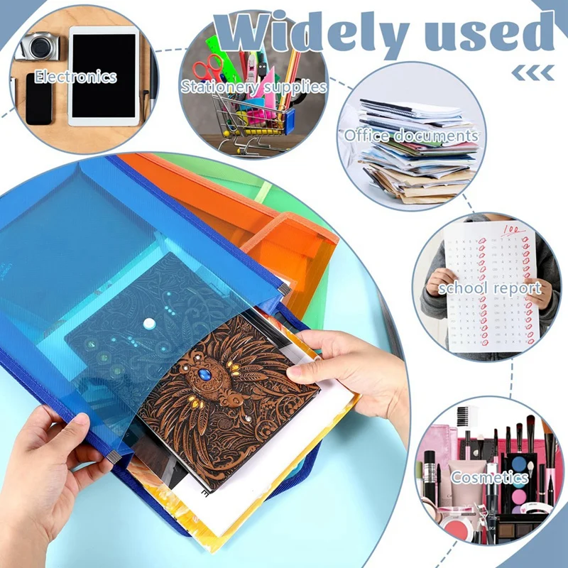 6 Pcs A4 Plastic Wallets Folders Popper Wallet Document Pockets Envelope File Folder With Button Closure Card Slot