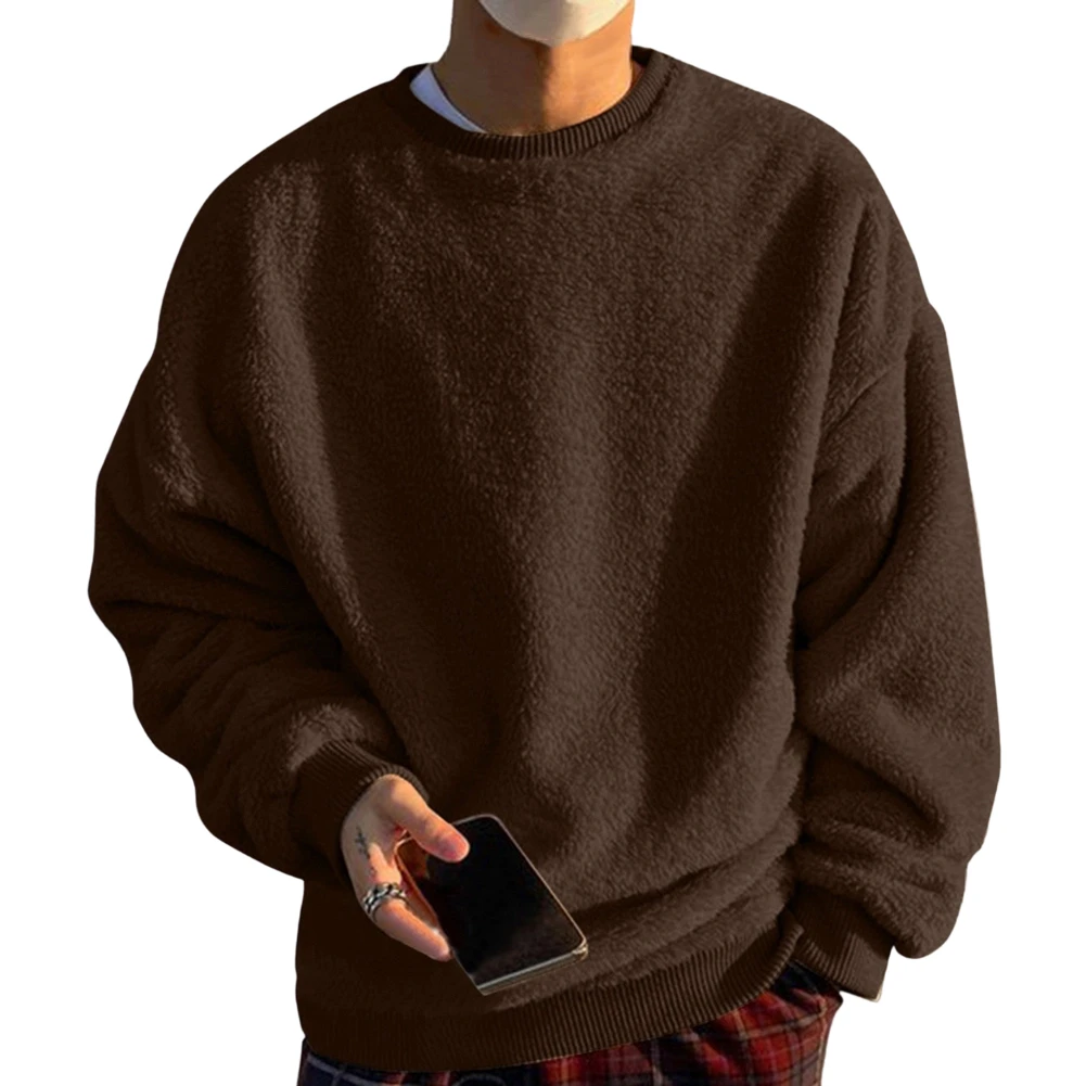 Double-Sided Fleece Hoodie for Men Round Neck Long Sleeve Sweatshirt Loose Casual Streetwear for Cold Season Layering Options