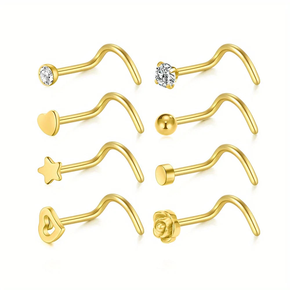 8 Pcs Elegant Stainless Steel Nose Rings Set