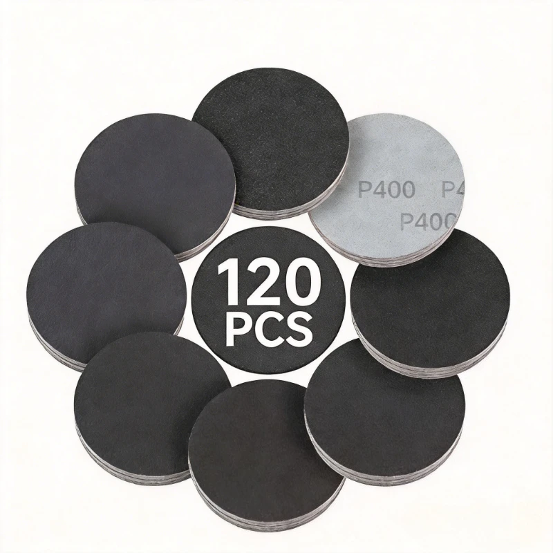 TQLQ 120PCS 3 Inch Wet and Dry Sandpaper, No. 120-3000 Combination Set Silicon Carbide Hook and Loop Sandpaper for Metal Car Gla
