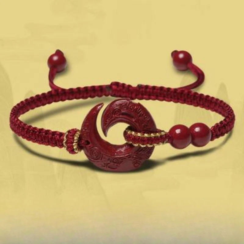 UMQ Original Good Luck Comes Cinnabar Rough Stone Bracelet Dragon Birth Year Men and Women Hand-Woven Red Rope