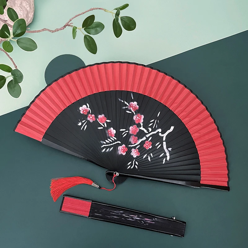 China red folding fan wedding personalized gift hand fan silk cloth convenient opening and closing portable dance lovers fans