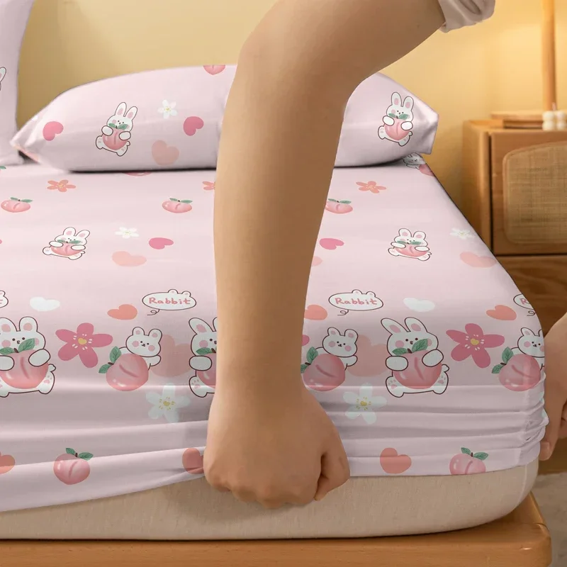 1 ملاءة مطبوعة غير لامعة على شكل زهرة نباتية لطيفة على شكل أرنب، غطاء سرير مطبوع لغرفة النوم، الفراش (باستثناء أكياس الوسائد) #4