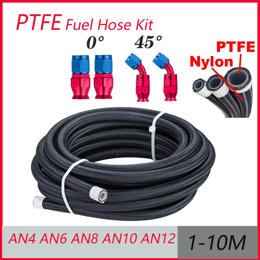 

1-10M AN4 AN6 AN8 AN10 AN12 E85 Tube Nylon Stainless Steel Braided PTFE Black Fuel Line Fitting Kit 4pcs Swivel Hose Ends