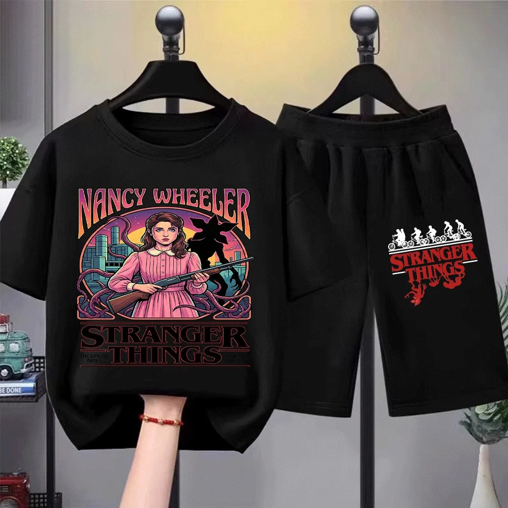 

Kids Stranger Things Nancy Wheeler T-Shirt Set, Upside Down Inspired, Friends Don't Lie Graphic Tee for Young Fans