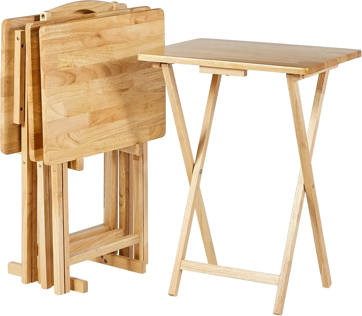 Mesa dobrável retangular com cremalheira para arrumação, Classic TV Dinner, natural, conjunto de 4 bandejas, 15 "D x 19" W x 26 "H