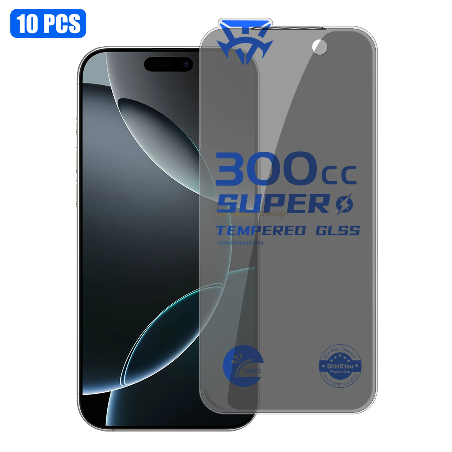 

For iPhone 16 Pro 10Pcs Tempered Glass Film 300CC Edgeless Anti-static Anti-spy Full Screen Protector - Black