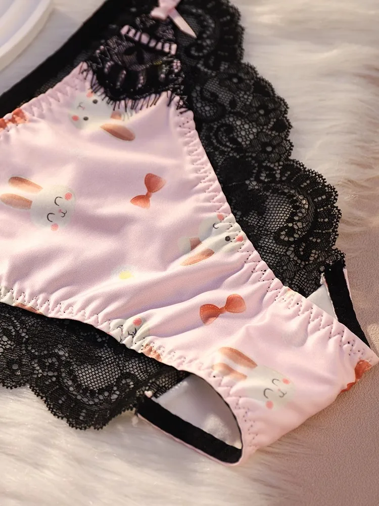 New Year Couple Matching Panties Sexy Lace Cute Bow Tie Rabbit Print Women Panties and Men Boxer Shorts Two Piece Sets Lingerie