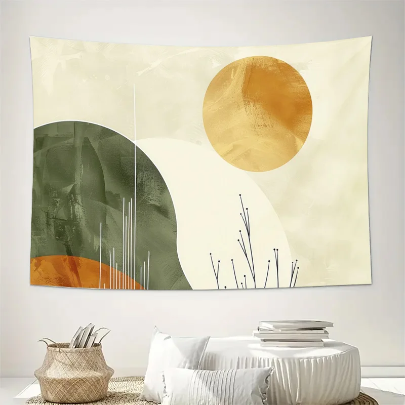 Abstract Geometric Wall Tapestry Hanging Art Panel Modern Bohemian Living Room Decor Minimalist Earth Tone Neutral Background Pr