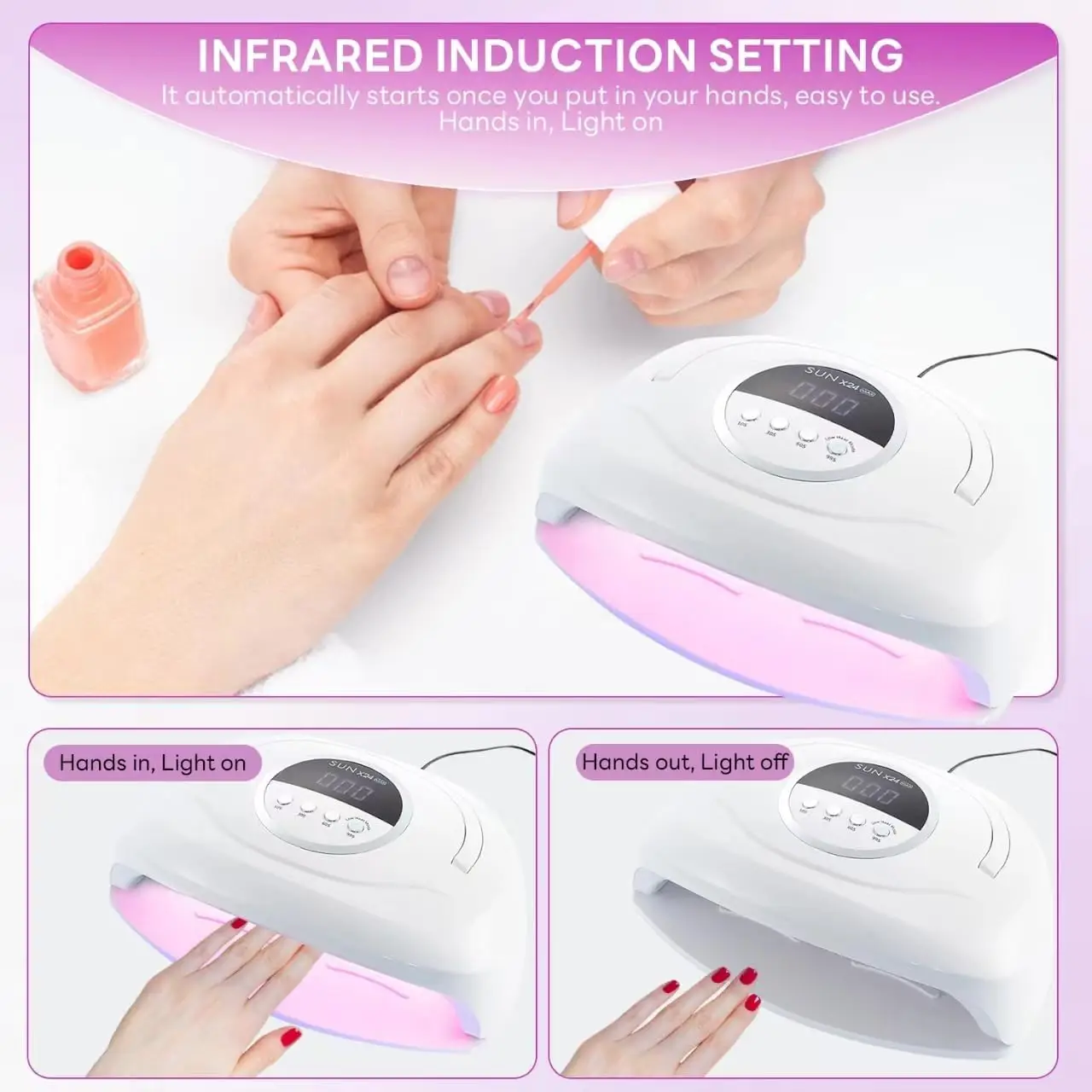 320W UV LED Nail Lamp, 84Pcs LED Beads, Fast Gel Curing, 4 Timer Settings, Auto Sensor, Portable Handle
