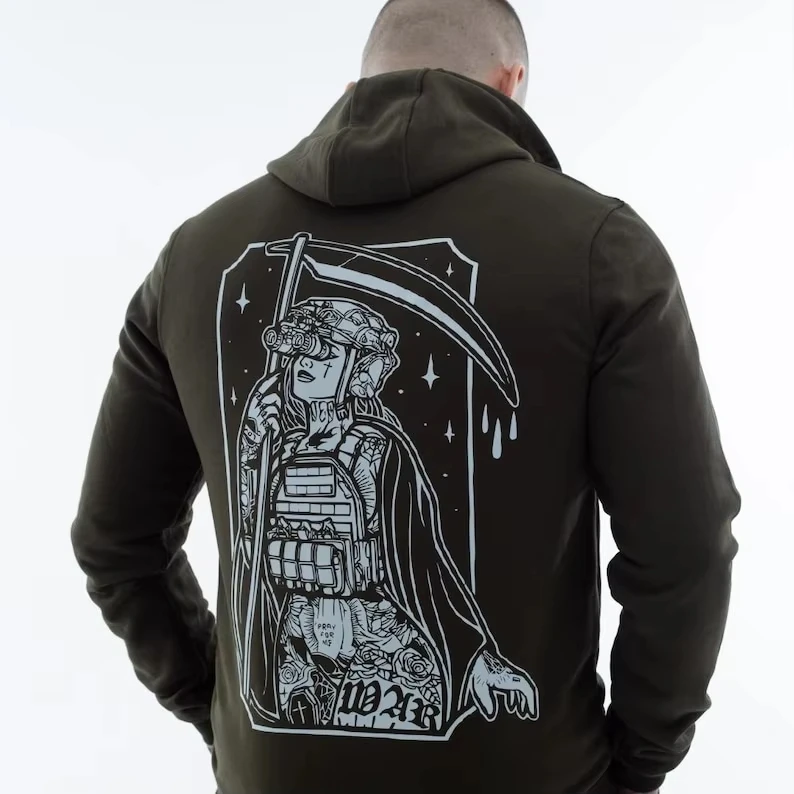 Sweat à capuche militaire 2026 – Fierté ukrainienne – Personnalisé avec logo et motifs culturels – Coupe oversize tactique