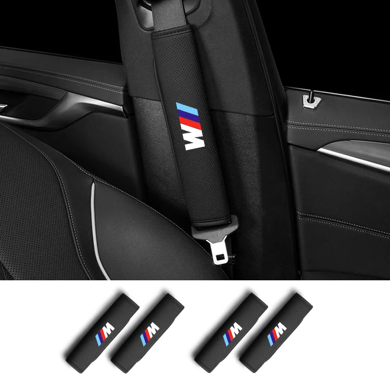 Car logo Seat Belt Protective Cover Long Short Leather Shoulder Pads For BMW X1 X2 X3 X4 X5 X6 X7 G20 G30 6GT E46 E90 E60 F10 E