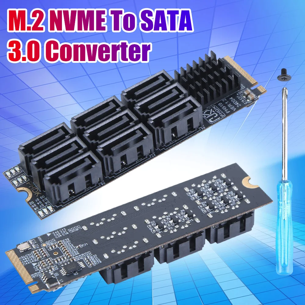 

Карта-адаптер M.2 на SATA 3.0, PCIe 3.0 x2, для подключения жестких дисков M.2 NVMe M-Key к SATA, 9-портовая карта расширения для настольных ПК