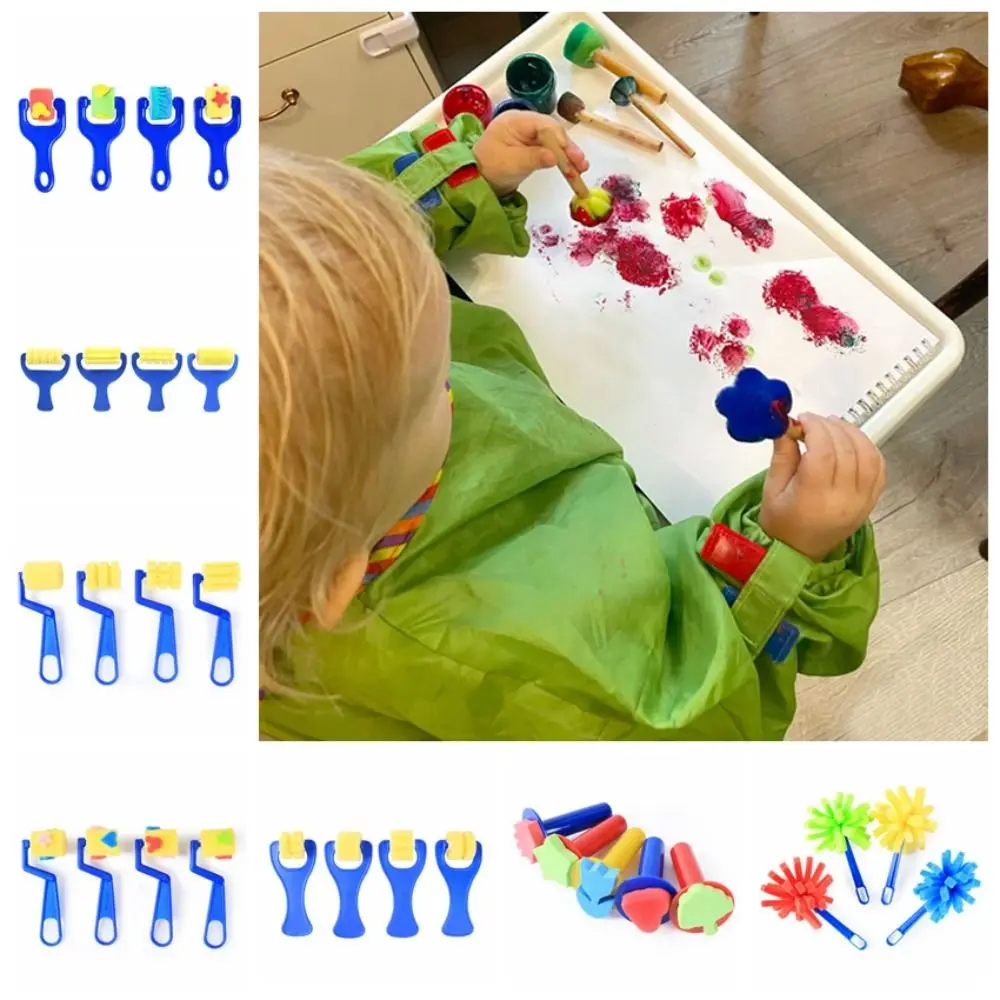 Sponge Brush Sponge Stamp Brush Kits Handmade Creation Mushroom Stick DIY Sponge Stamp Brush Flower EVA Roller Kindergarten