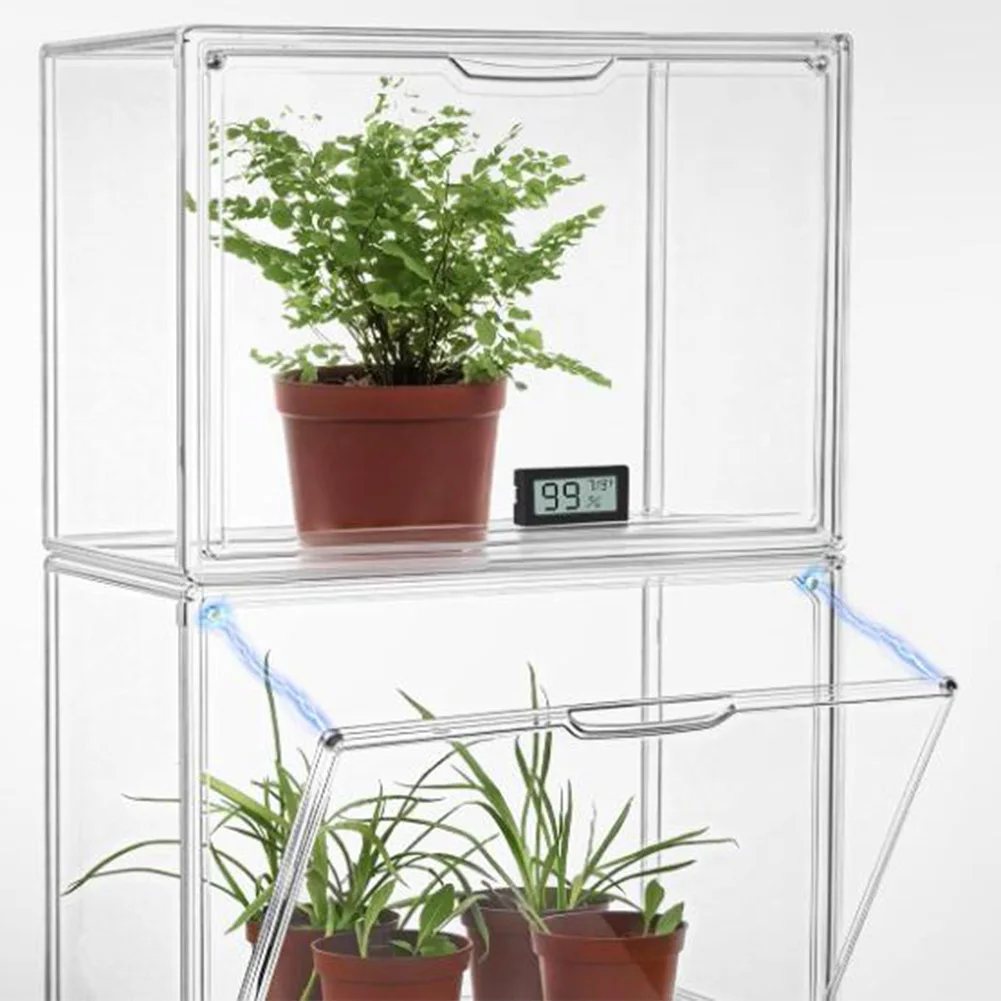 Indoor Greenhouse Display Rack with Magnetic Door and Stackable Structure for Cultivating For Small Plants and Starter