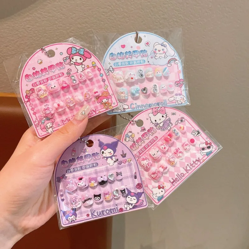 

Sanrio Kawaii Cartoon Press On Nails Cute Anime My Melody Kuromi Cinnamoroll Hello Kitty 3D Fake Nails For Girls