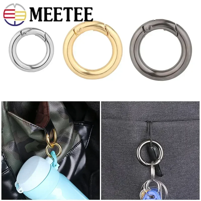 Meetee 10Pcs 7-50mm Metal Spring O Rings Buckle Openable Key Ring Hook DIY Bag Strap Keychain Snap Clasp Belt Buckles Accessory