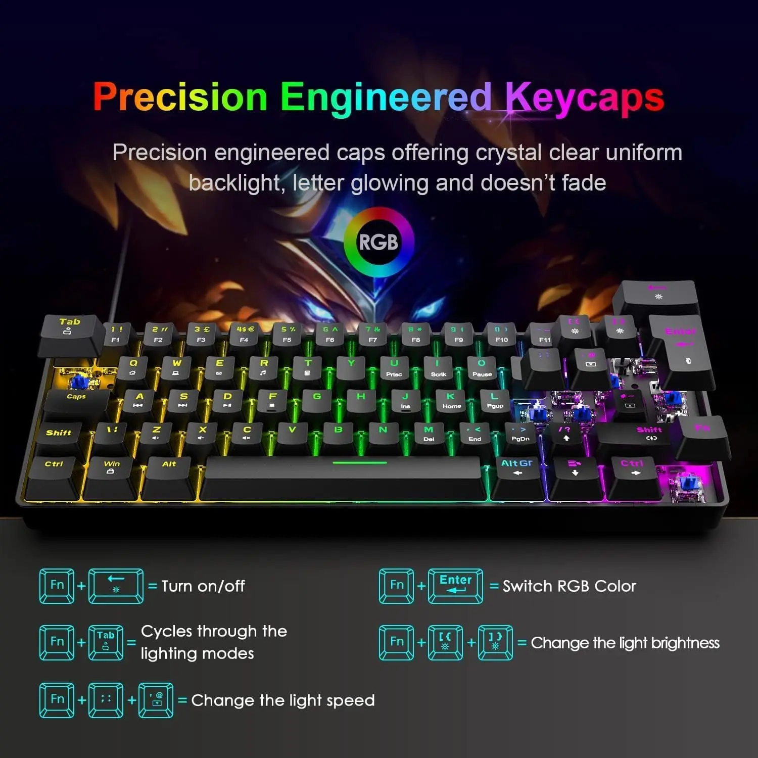 MAMBASNAKE T60 60 % kabelgebundene mechanische Gaming-Tastatur und Maus-Kombination, ultrakompakte Mini-62-Tasten Typ C Chroma 20 Regenbogen-Hintergrundbeleuchtung