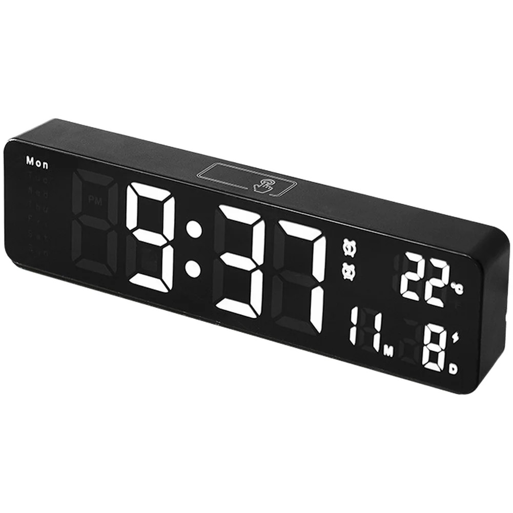 Digital Wall Clock 10 Inch LED Backlit Display with Temperature Calendar Moon Phase Tracking and Dual Alarm Functionality