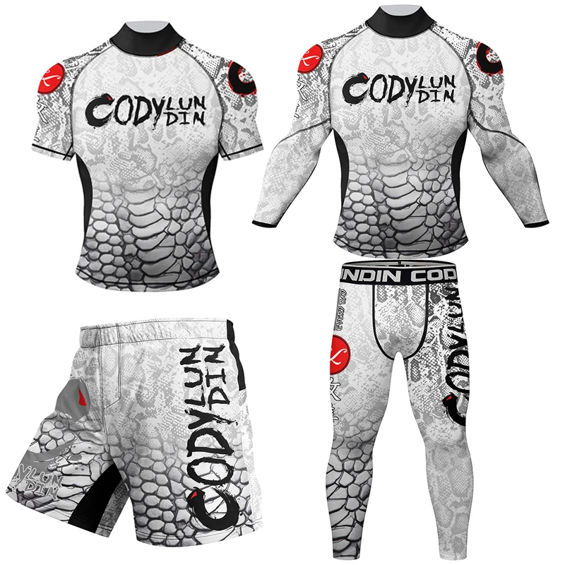 New Boxing Mma Rash Guard T-shirt+Pants Rubber Waistband Fully Sublimation Bjj Rashguard Muay Thai Shorts Leggings Clothing Sets