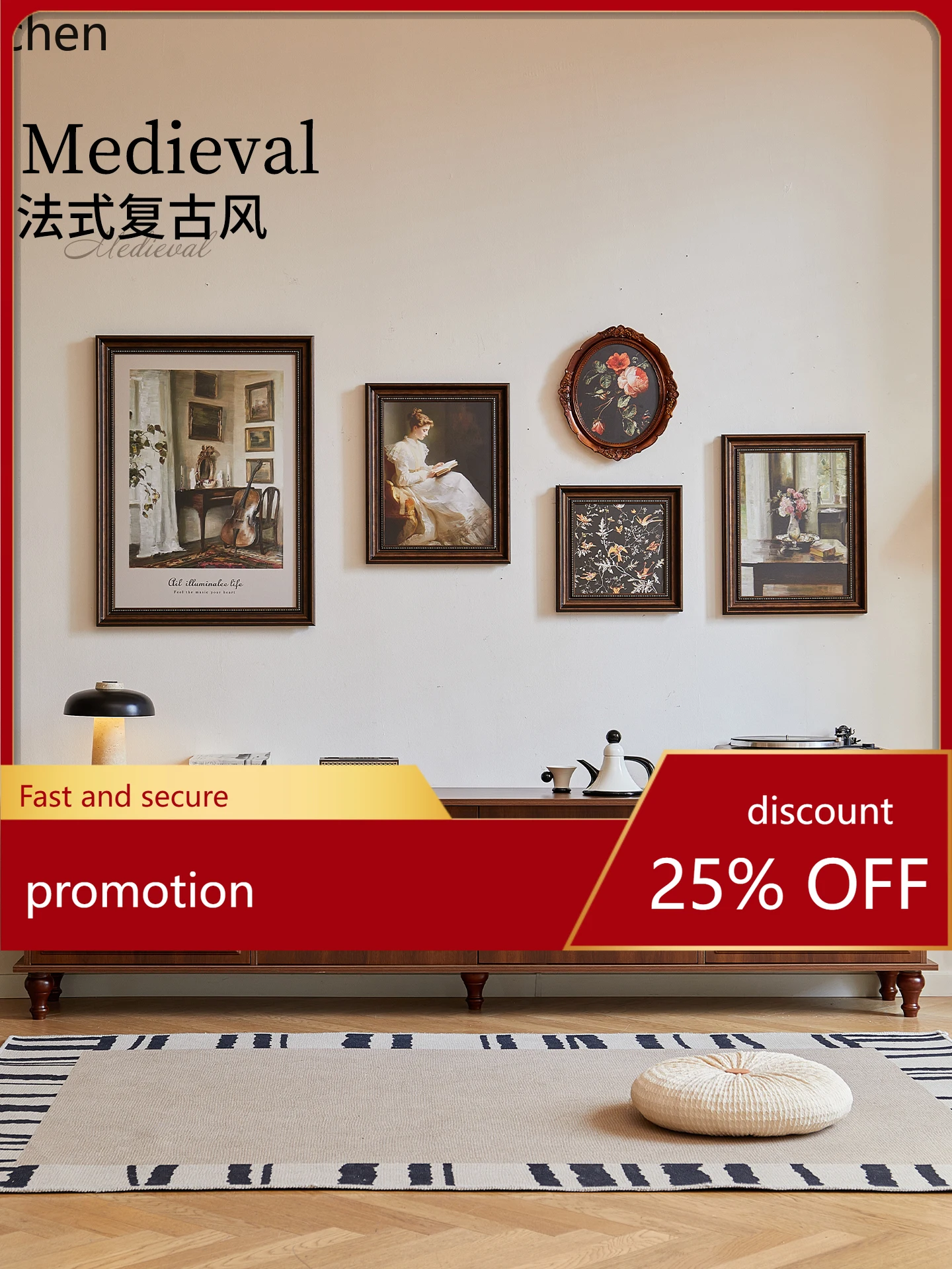 

HT Solid Wood TV Cabinet and Coffee Table Set for Living Room, Vintage Style Floor Cabinet, Antique Style TV Stand