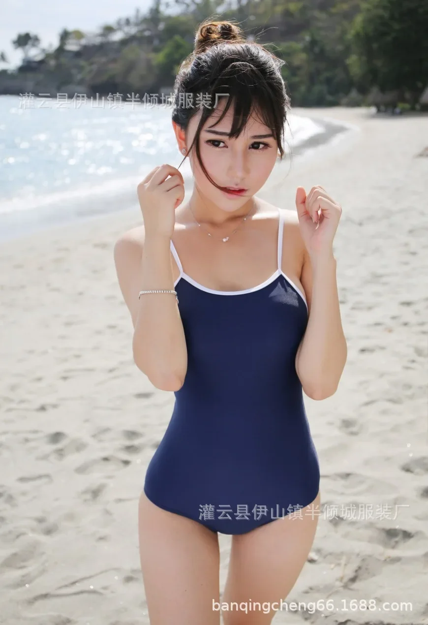 bikini sexy Camisole transparent Tight fitting Student Sun bath swimwear women one piece swimsuit women