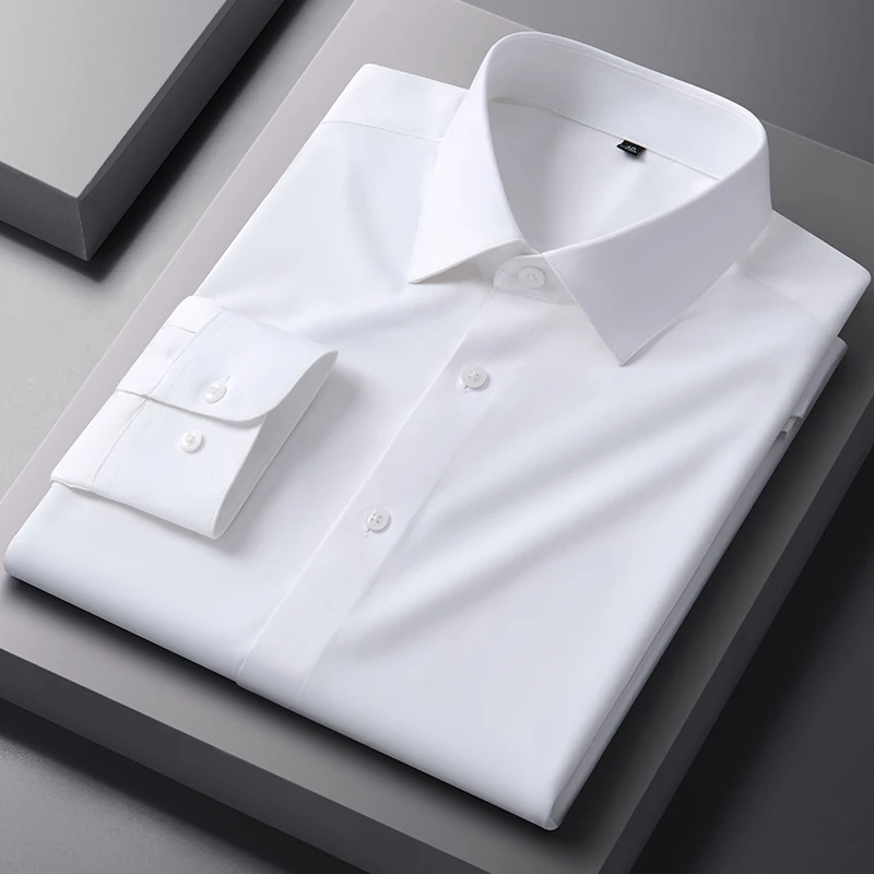 5XL New Style No Trace Men's Long Sleeve Bamboo fiber Easy Care Youth Office Wear Work White Shirts Men Long Sleeve Slim Fit