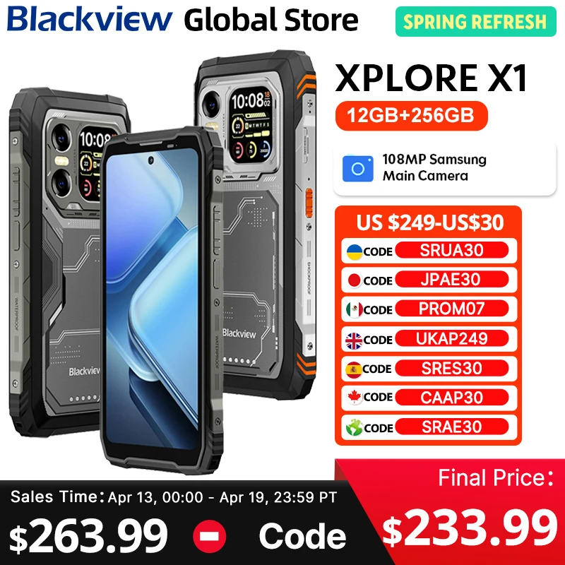 Blackview XPLORE X1 5G Rugged Phone 6.78'' 2.4K 120Hz Display MediaTekDimensity 7050 CPU 108MP Camera 10,000mAh Cellphone