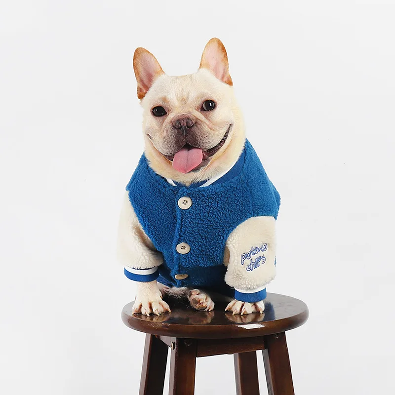 Winter New Splicing Padded Thickened Pet Casual Baseball Uniform Warm Dog Jacket French Bulldog Schnauzer Small Dog Clothes