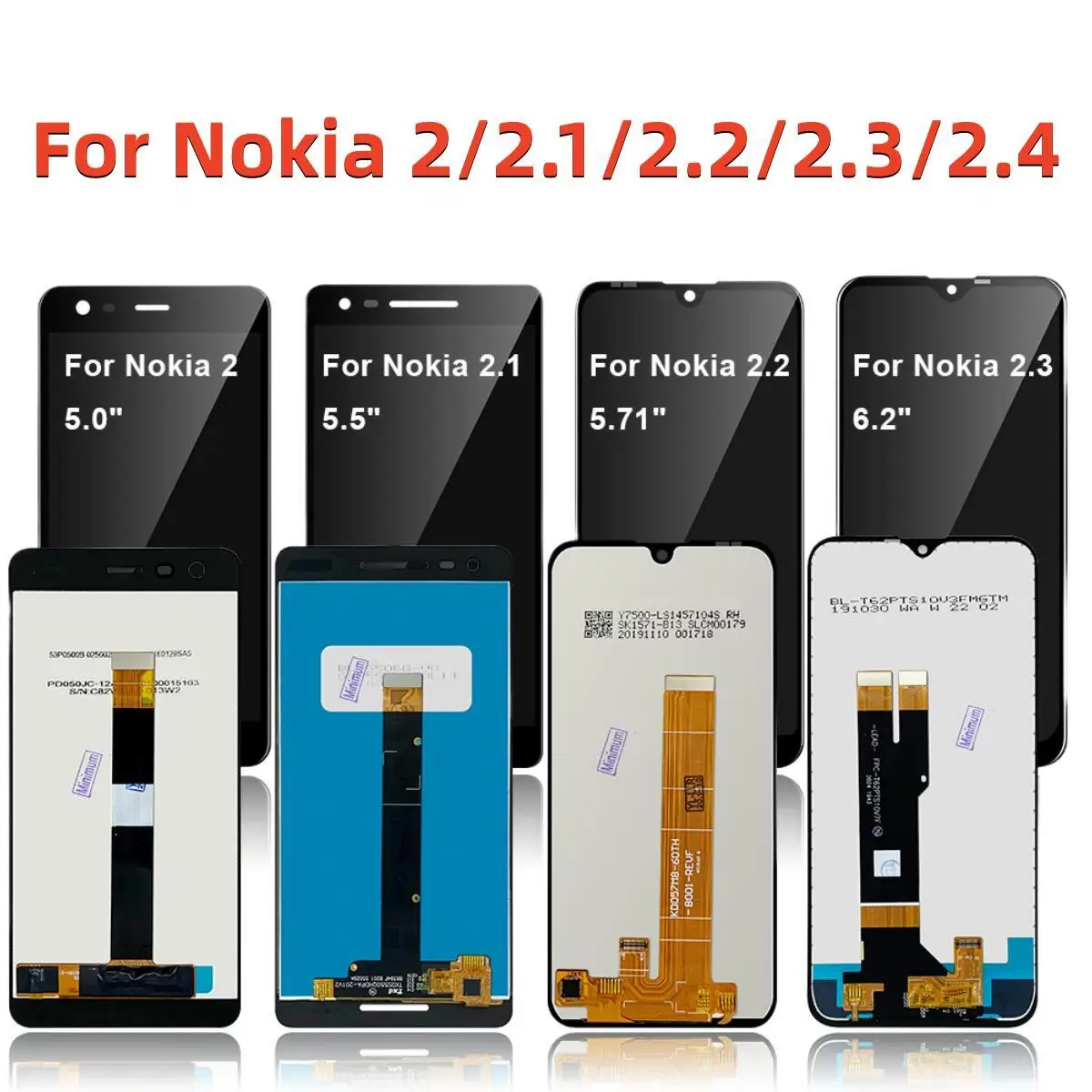 

For Nokia 2 N2 5.0" / 2.1 N2.1 5.5" LCD Display Touch Screen Digitizer For Nokia 2.2 N2.2 5.71" / 2.3 N2.3 6.2" / 2.4 N2.4 6.5"