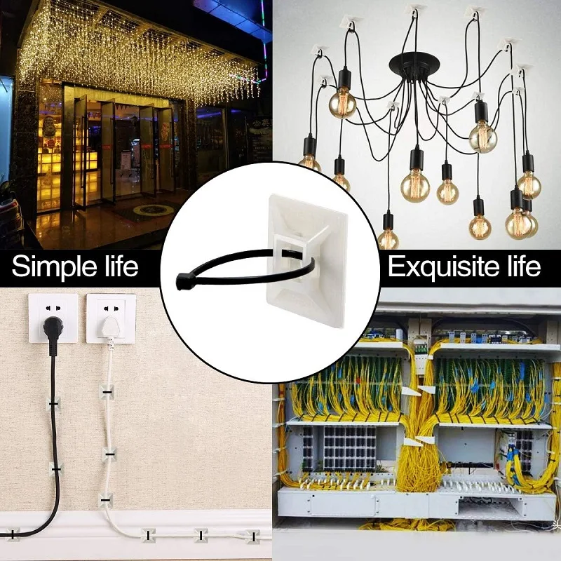 100Pcs Strong Adhesive Tie Mount Cable Organizer Desk Tidy Cable Manager For Outdoor Cable Organizer Wire Holder Organizer Clips