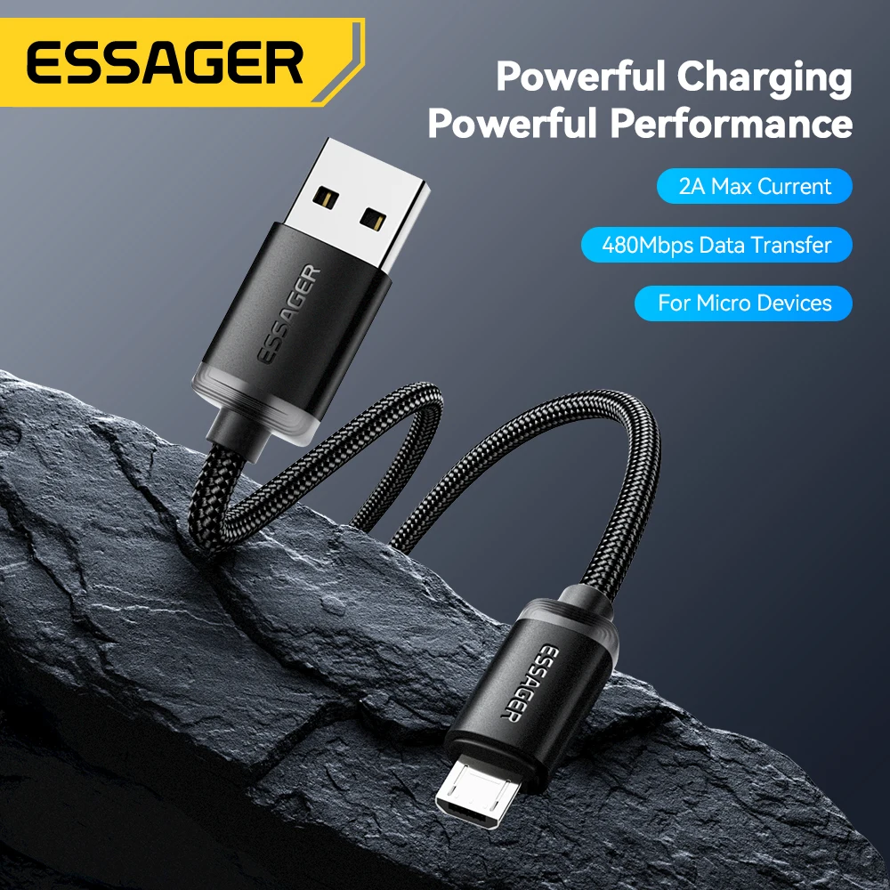 Essager Micro USB Cable 2A Fast Charging USB Cable for Xiaomi Realme Redmi Samsung Huawei Mobile Phone USB Data Charger Wire