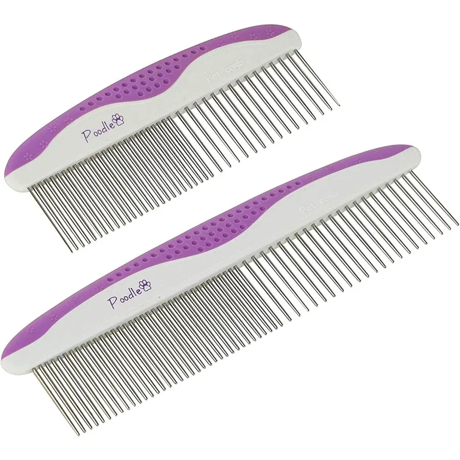 Расчески для собак Poodle для ухода за собаками, 2 упаковки зубов из нержавеющей стали, легко удаляют грязь и запутывание, идеально подходят для длительных и коротких волос P