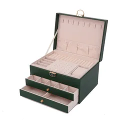 Caja organizadora de joyas Vintage para anillo, soporte grande de cuero PU para pendientes con 3 capas de cajón para regalo de San Valentín