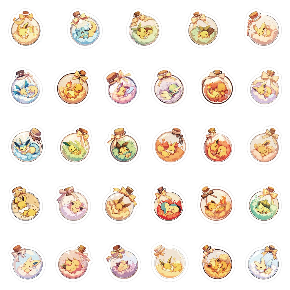 10/30/54pcs Kawaii Pokemon Bottle Anime Stickers Cute Pikachu Eevee Cartoon Decals for Kids Toy Notebook Phone Suitcase Sticker