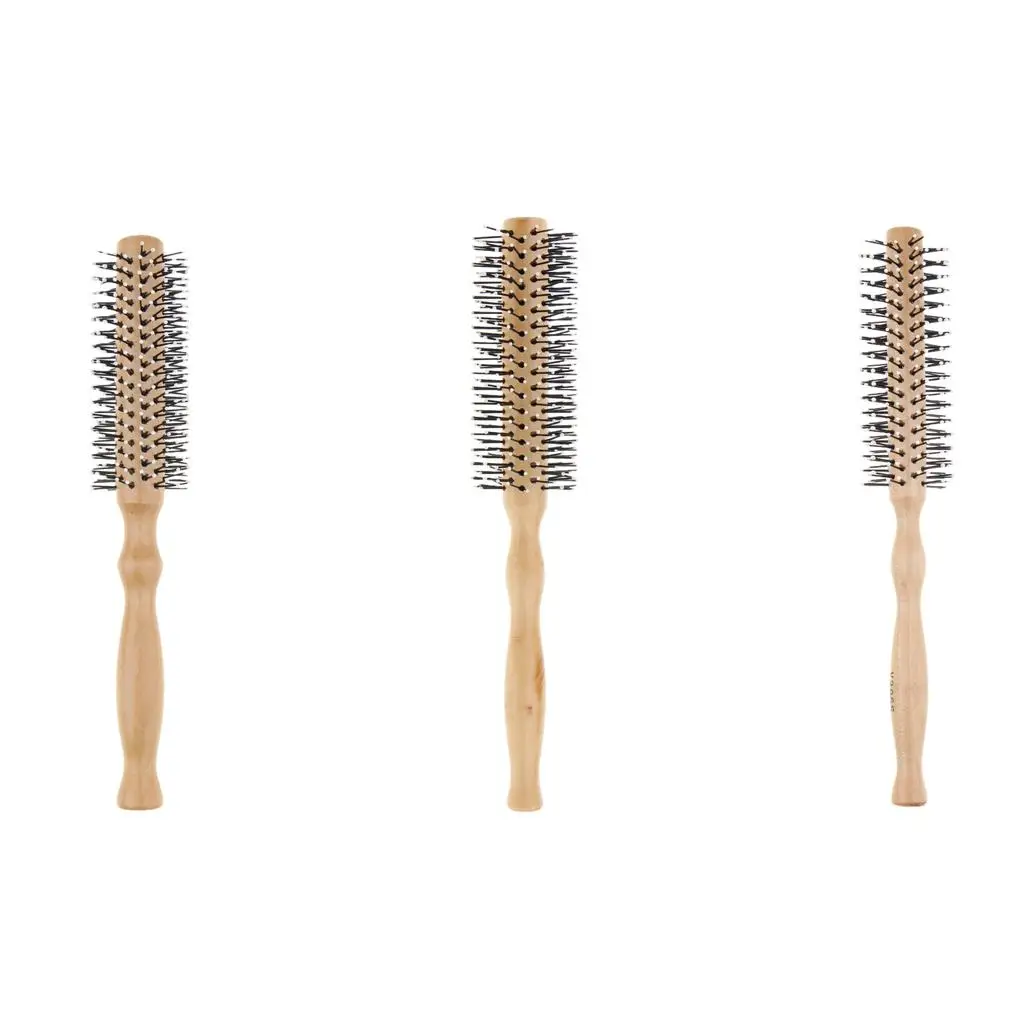 Wooden Round Hair Brush with Anti Slip Grip Professional Wood Styling Brush for Long Thick Curly Hair