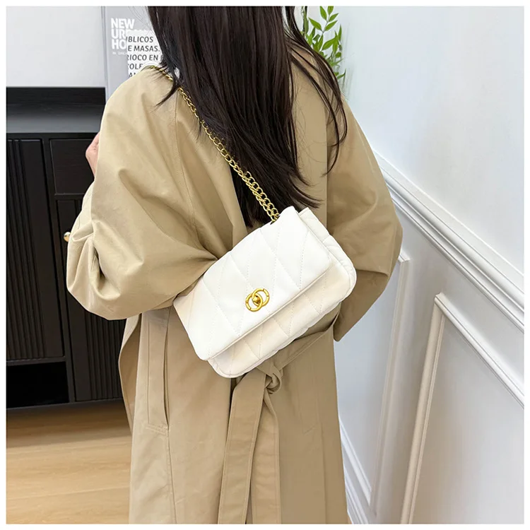 Tas Selempang Rantai Berlapis |   Tas Selempang Kulit Matte Gaya Vintage untuk Wanita, Tas Selempang & Ketiak yang Luas