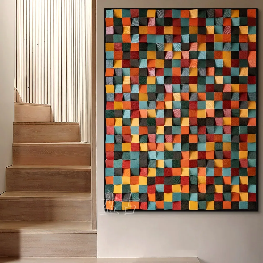 3D Solid Wood Mosaic TV Background Wall Art Decor Acoustic Diffuser Panel Secondary Residue Hanging Painting Wall Decor for Home