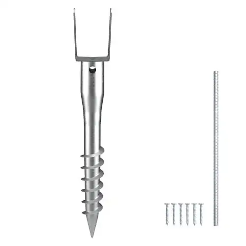 Ancla de tierra sin excavación, 1 paquete de 3,94 x 2,76 x 27,56 pulgadas Tornillo de bricolaje en estaca de poste, incluye 6 pernos de retraso y barras de refuerzo