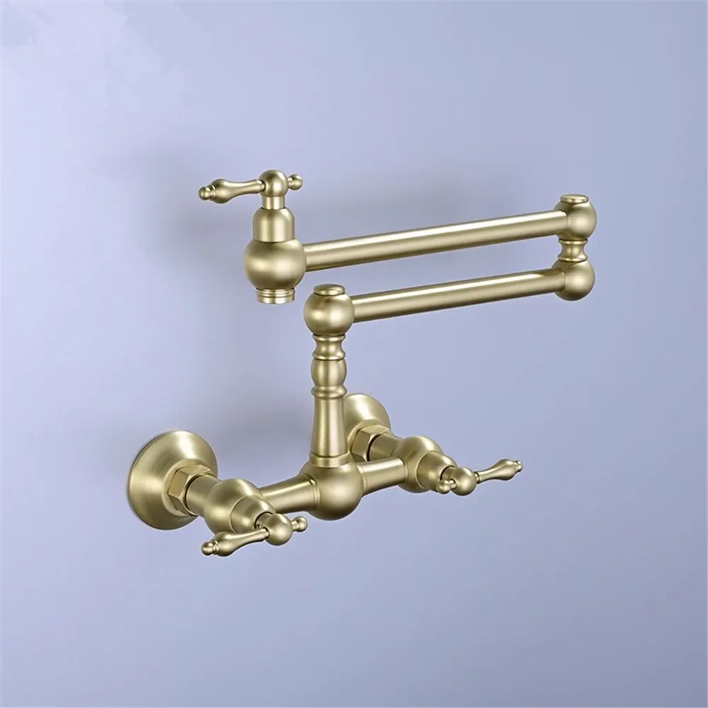 Brushed Gold Pot Filler Tap Black Foldable Kitchen Faucet Hot & Cold Nickel Sink Tap Rotate Folding Spout Wall Mounted Brass view 2