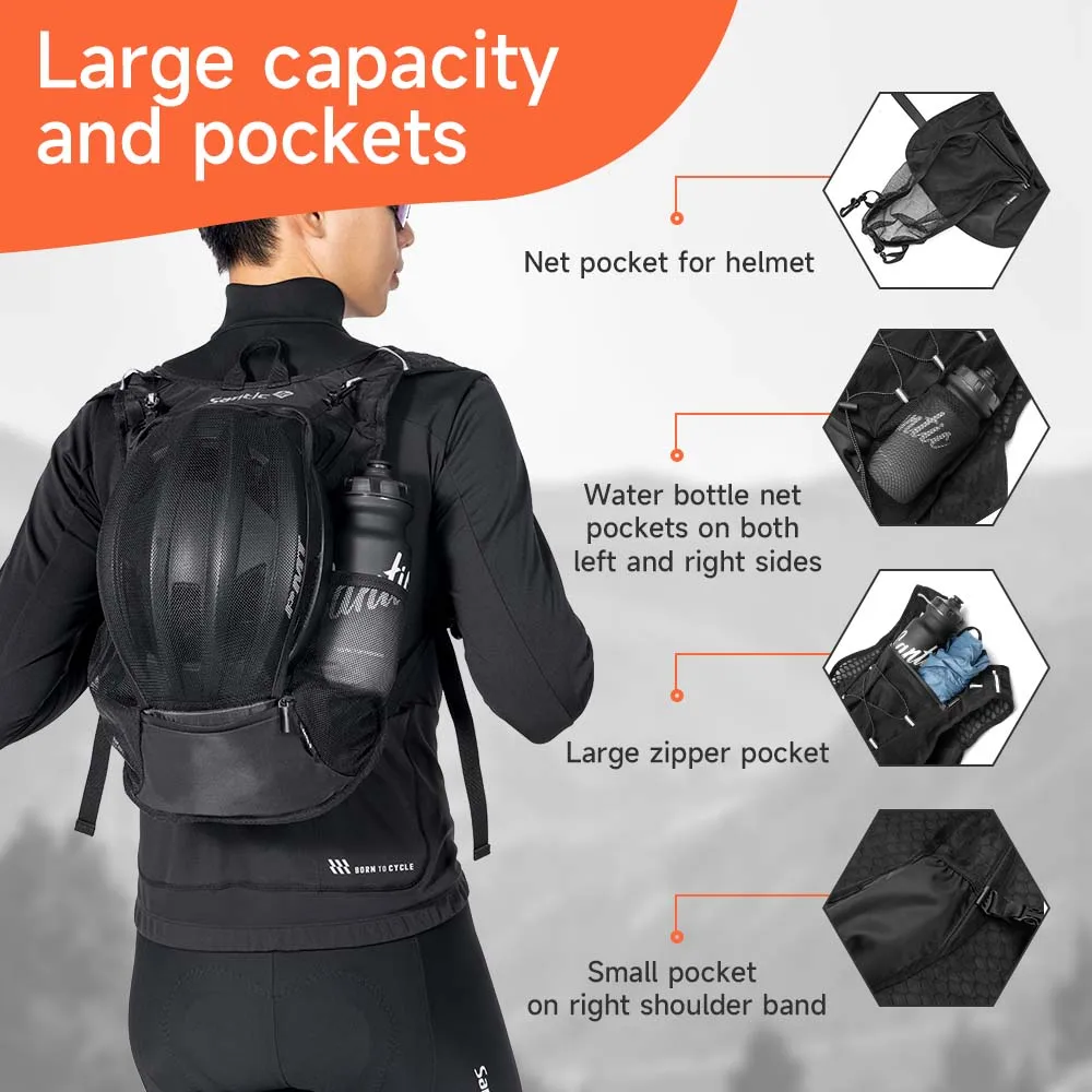 Santic Ultralight Cycling Backpack Large Capacity MTB Road Bicycle Bag with Helmet and Bottle Storage Pocket Hiking Climbing Bag