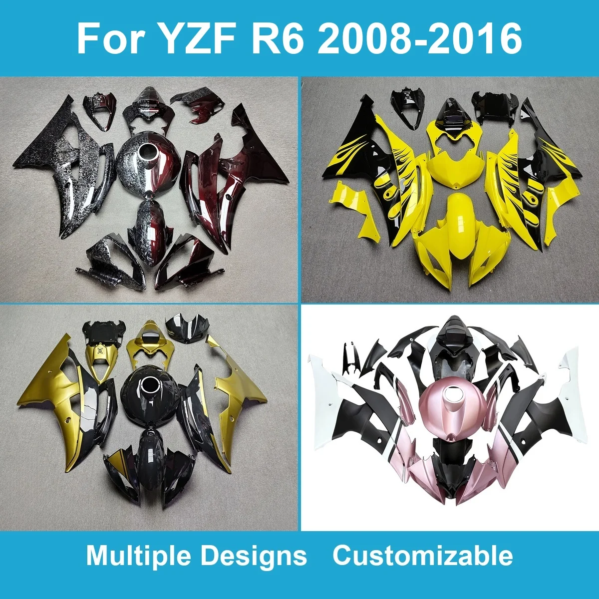 Full Fairings fit for Yamaha R6 2008-2016 13S RJ15 Injection Moulded ABS Bodywork Panels Replacement Set Casings Trim