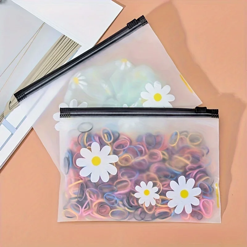 10 Stück, Reißverschlussbeutel, kleine Gänseblümchen-Tasche, durchscheinende, mattierte Aufbewahrungstasche mit Zugkante, Haarring-Stifttasche