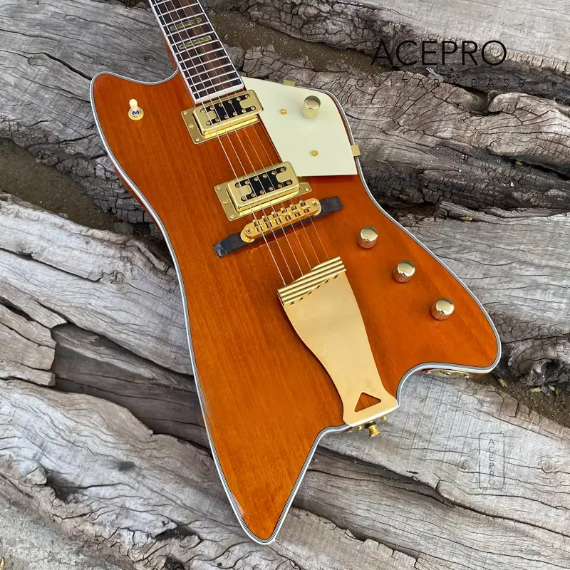 Orange Color Custom BillyBo Jupiter Electric Guitar Cow and Cactus Western Motiff Inlays Gold Hardware Guitarra гитара