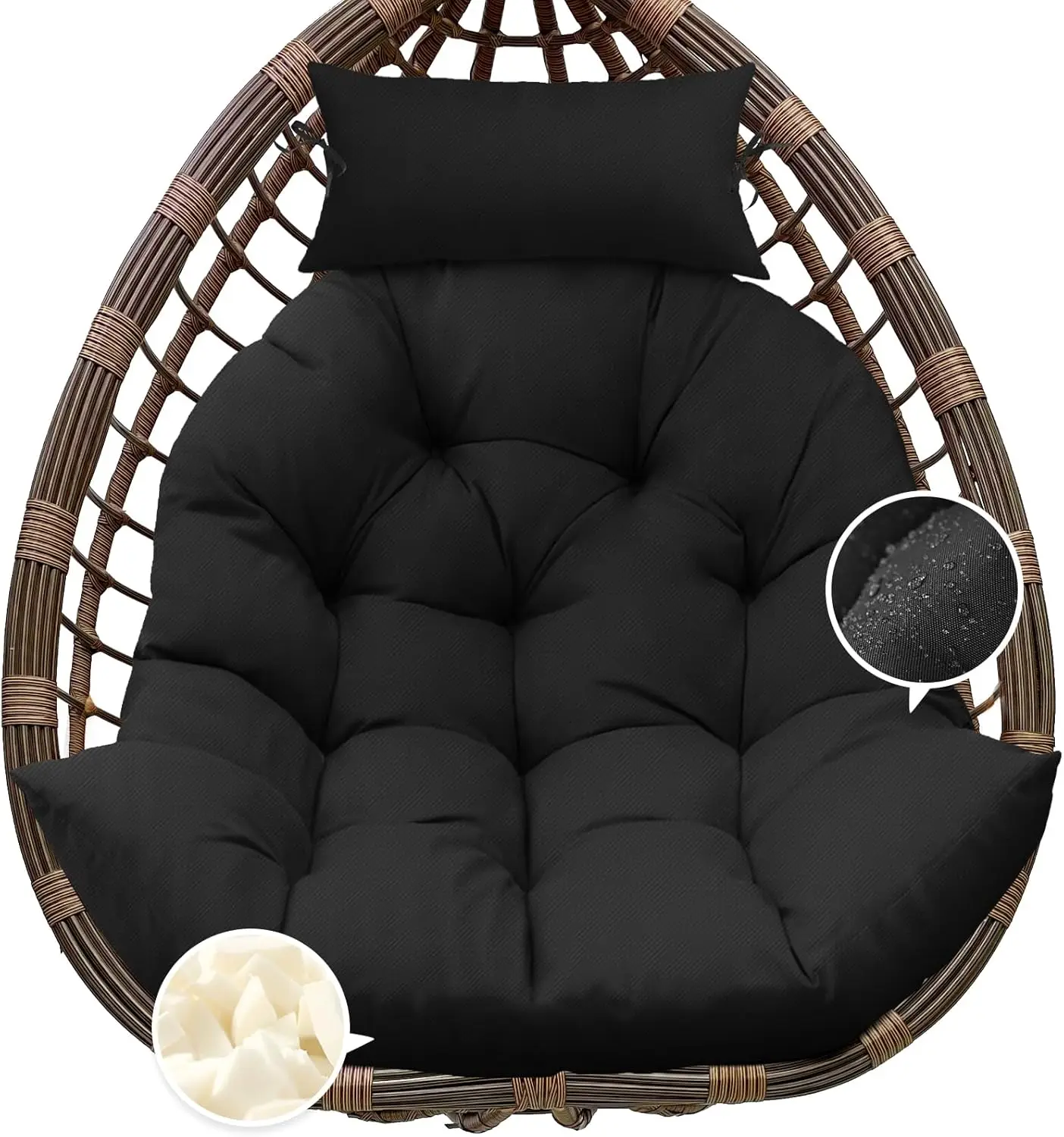 

Outdoor Hanging Egg Chair Cushion Replacement, Thicken Egg Chair Cushion Waterproof Basket Eggs Chairs Cushion With Headrest