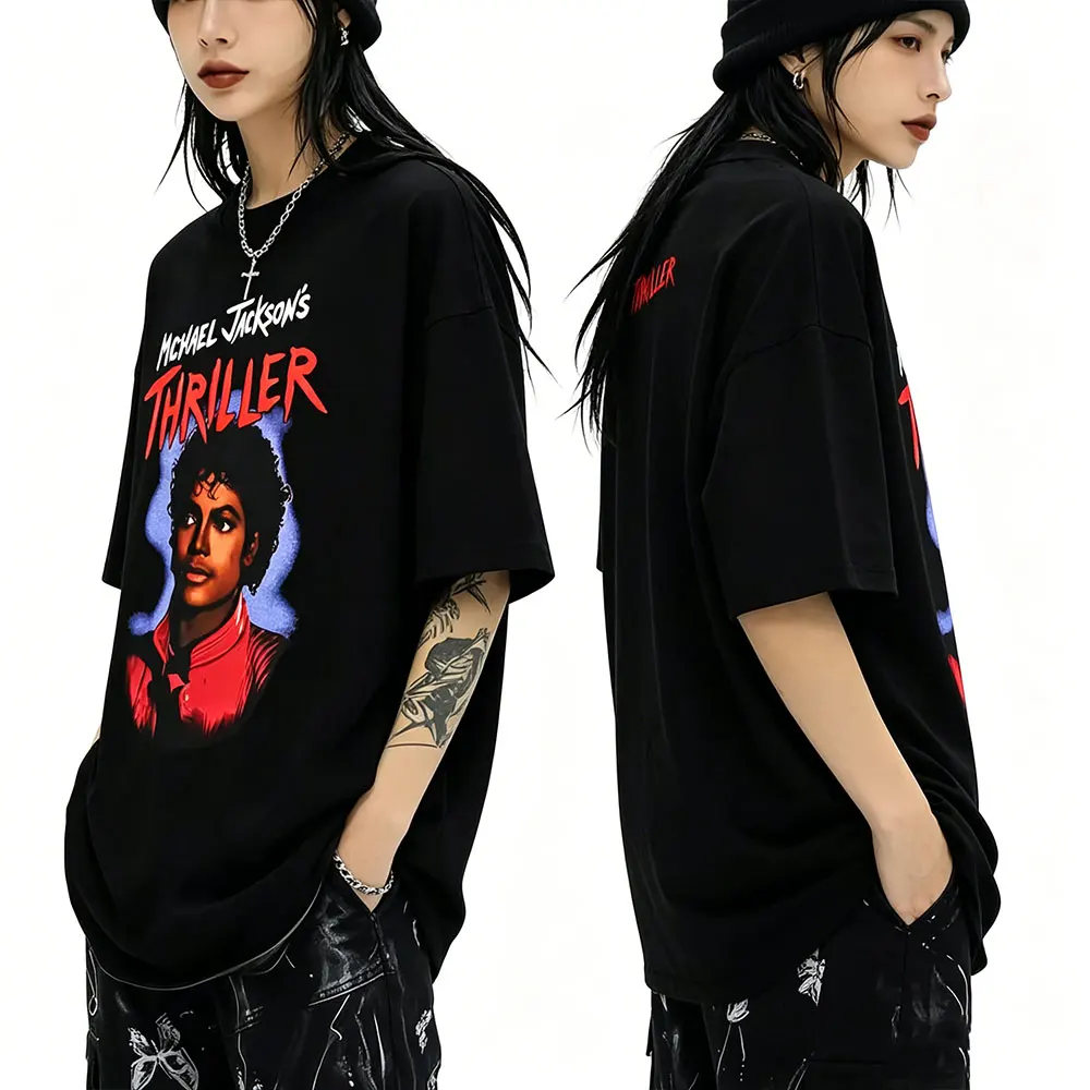 

Classic Vintage Michael Jackson Thriller T-shirt Men Retro Gothic Rock T Shirt Male Hip Hop Punk Oversized Short Sleeve T-shirts