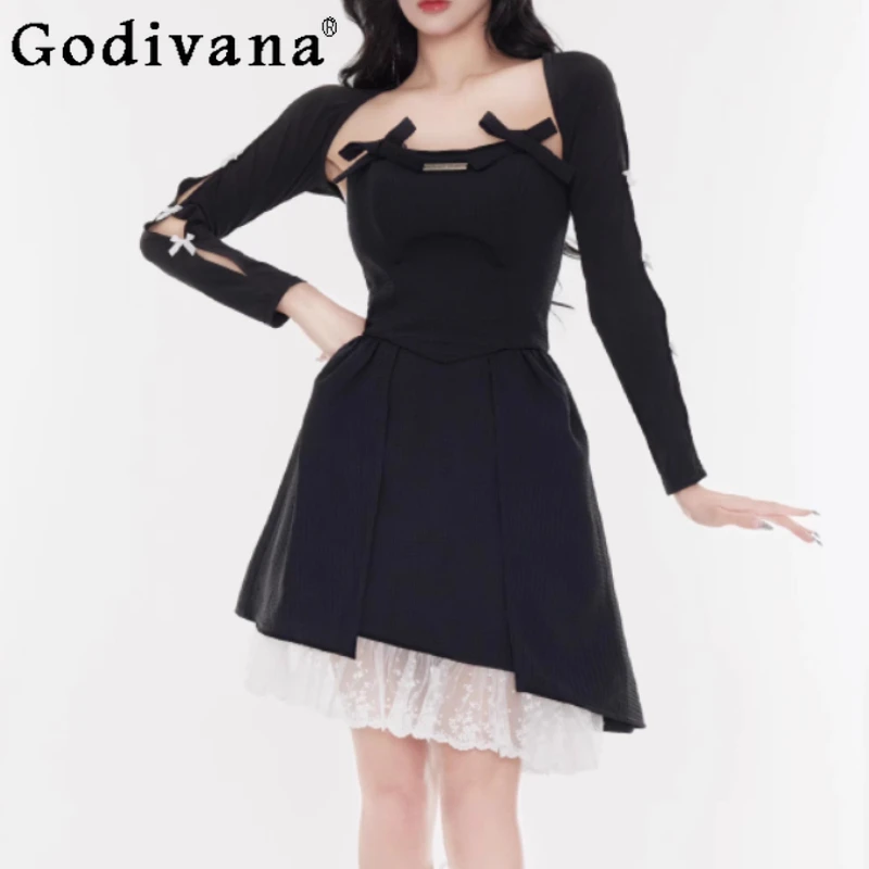 ربيع الخريف تنوعا لطيف فتاة الجوف خارج القوس الأسود واقية من الشمس سترة حلوة كول سليم موضة كم طويل قصير محبوك القمم